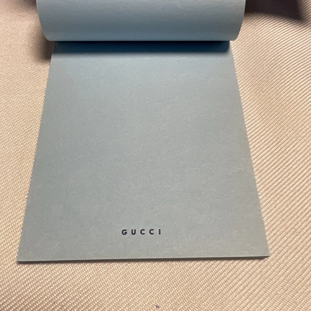 3 Gucci Notes Notepad Stationery Pad with Holder & Box, Light Blue Branded Logo